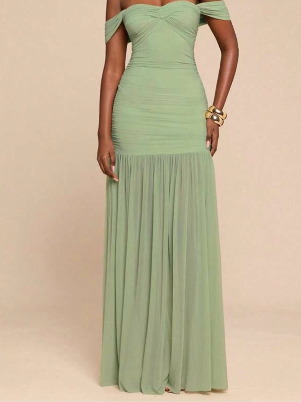 SHEIN Light Sage Green Off-Shoulder Maxi Dress